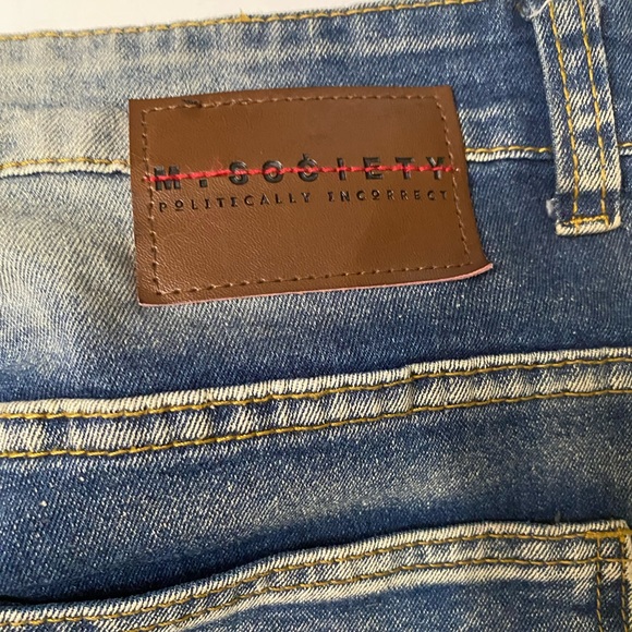 M Society Distressed Blue Tuxedo Side Stripe urban street Jeans Shorts 34 - Picture 9 of 9